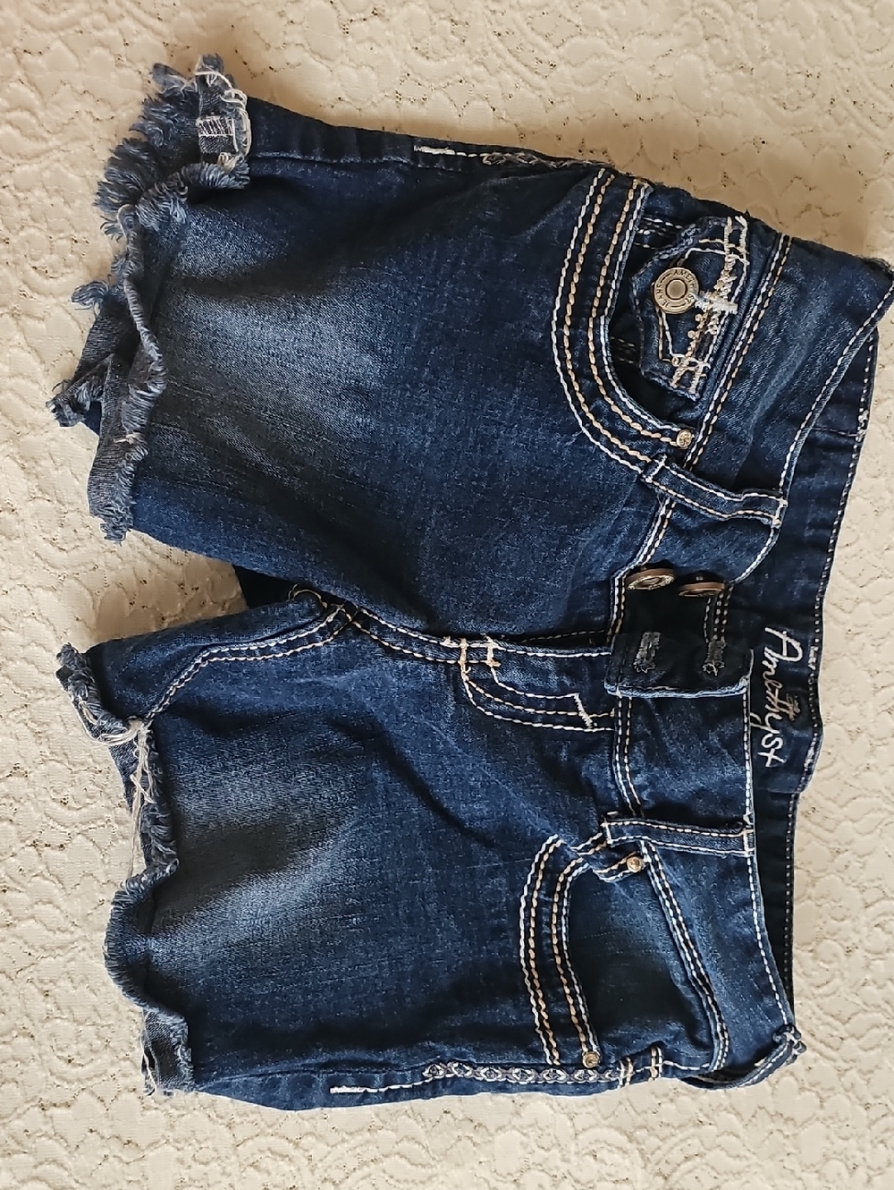 Amethyst Jeans Dark Blue Frayed Hem Denim Shorts